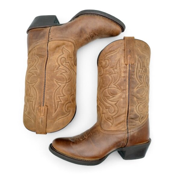 Laredo Maddie Women's Size 8.5 W Distressed Tan Embroidered R Toe Mid Calf Boots - Picture 6 of 16
